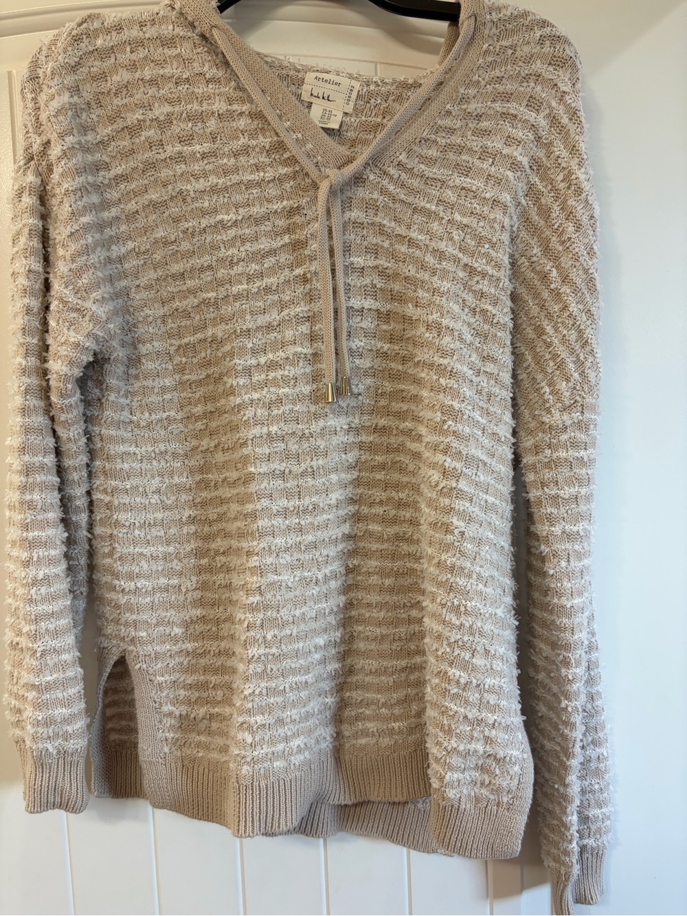 Textured V-Neck Sweater with hood. XS but fits more like a small to medium.